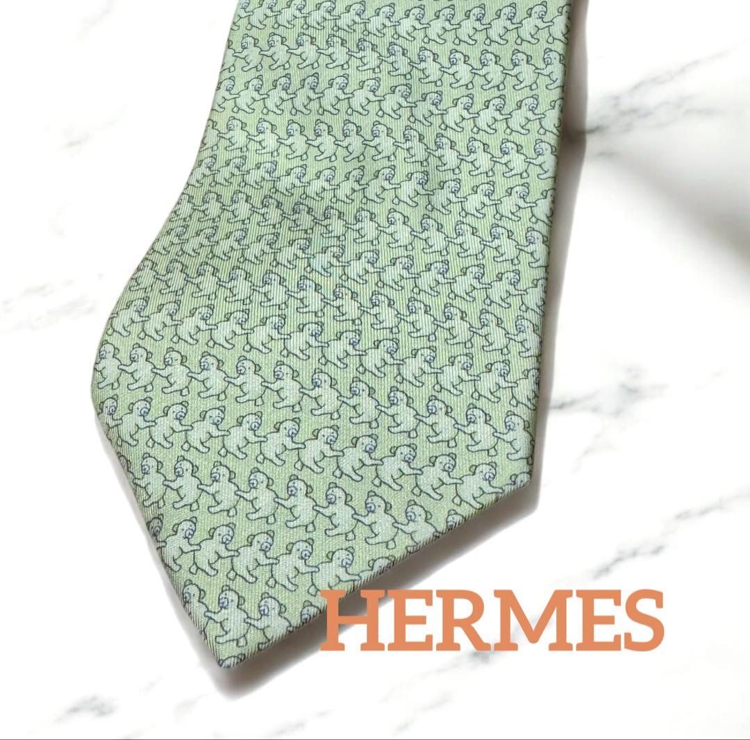 HERMES ネクタイ ベアー柄 くま　グリーン
