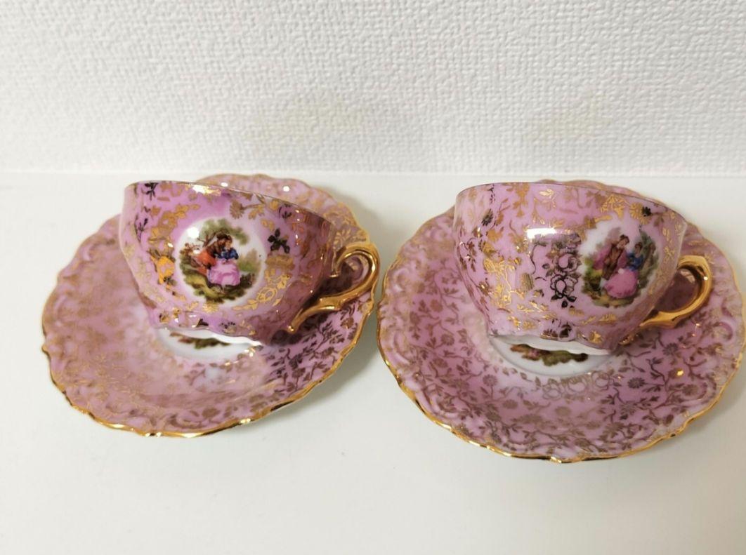 フランス アンティーク Royal A.D.P.カップ&ソーサーペアロココピンク