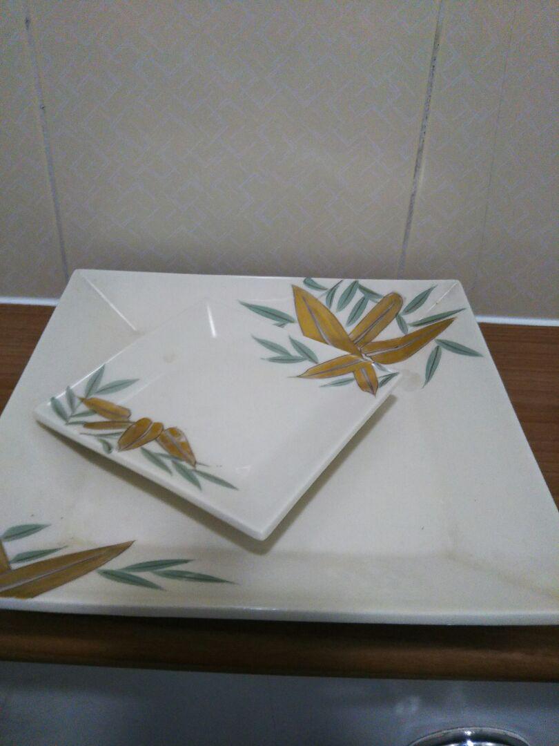 陶工芸品笠間焼き陶器角平絵皿