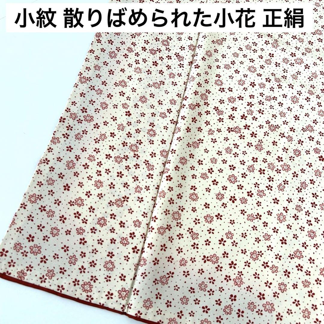 小紋 散りばめられた小花 丹後ちりめん 正絹 広衿 袷 着物 U-5020