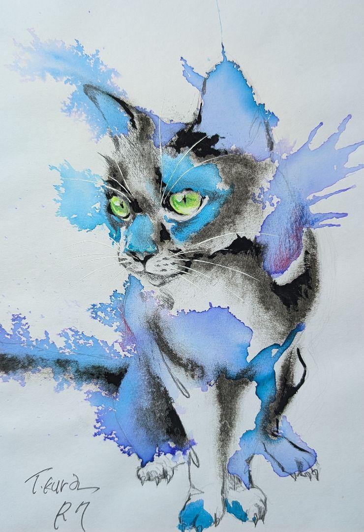 猫 原画 絵画 イラスト ドローイング ペット 芸術 現代アート