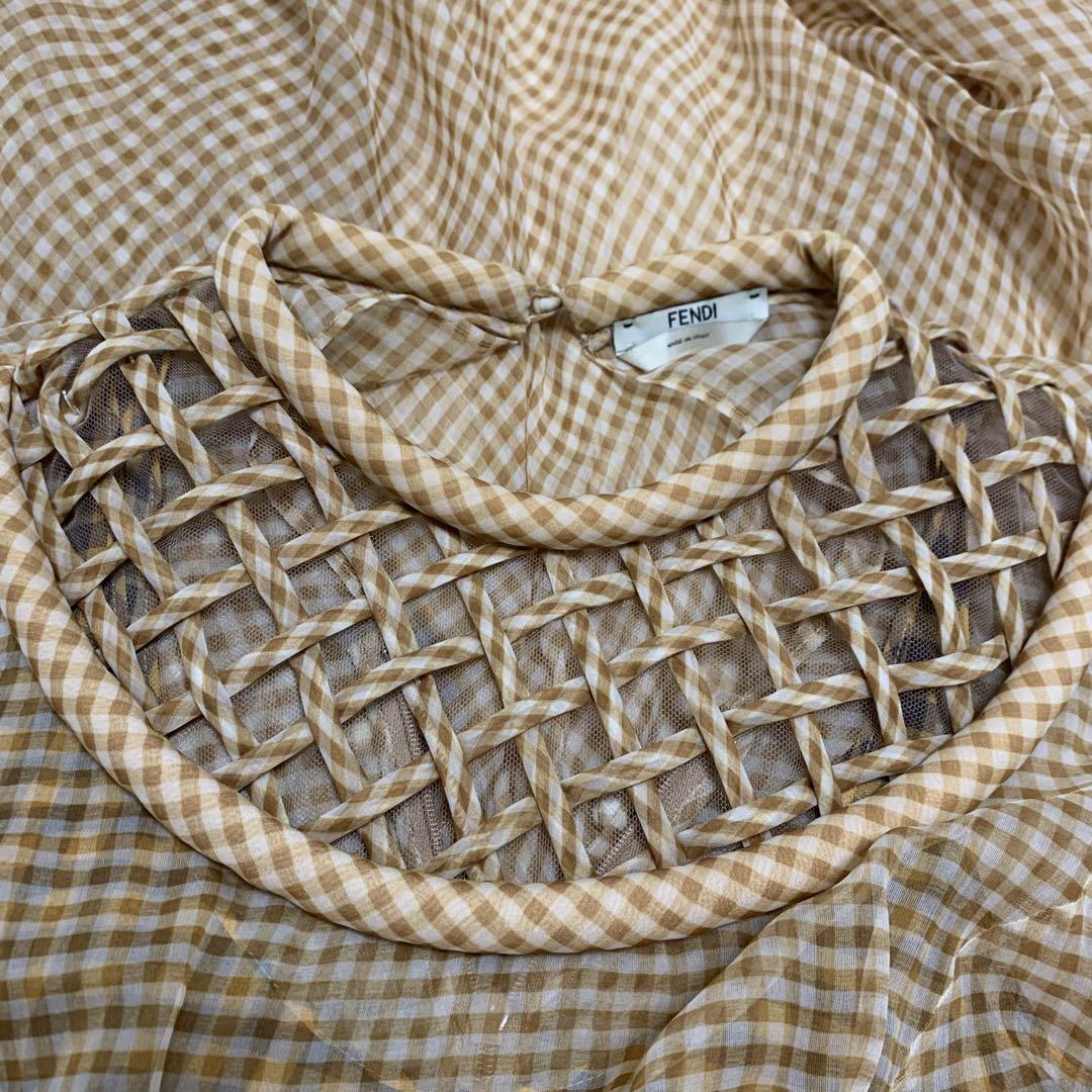 定価約42万 FENDI オークイエロー ラティス シフォン ワンピース