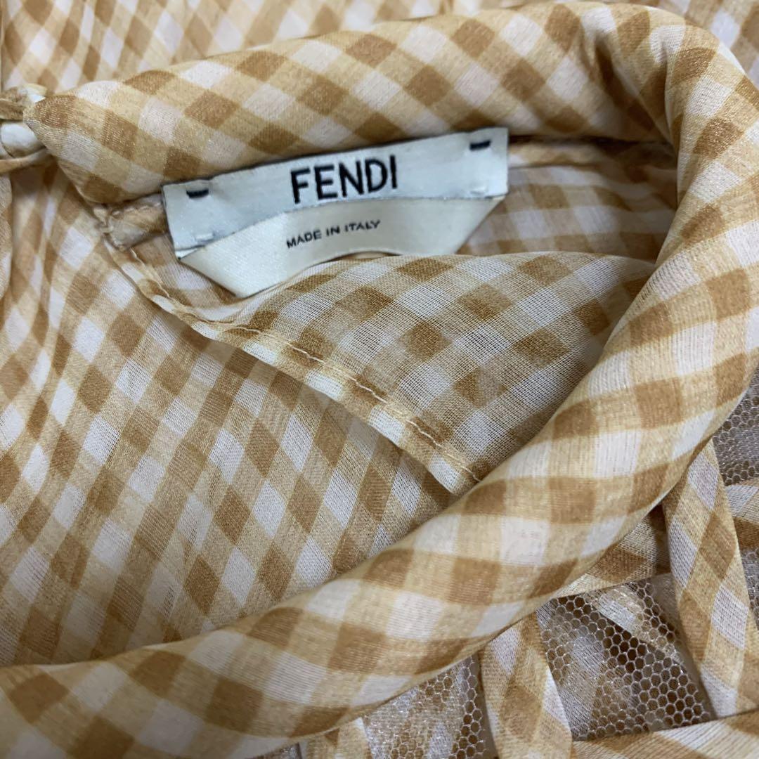 定価約42万 FENDI オークイエロー ラティス シフォン ワンピース