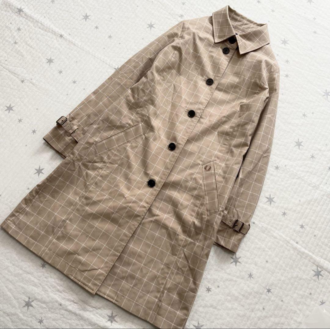 ＊FRED PERRY ＊ ステンカラーコート　チェック　スプリングコート　M