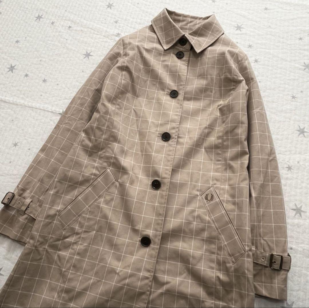 ＊FRED PERRY ＊ ステンカラーコート　チェック　スプリングコート　M