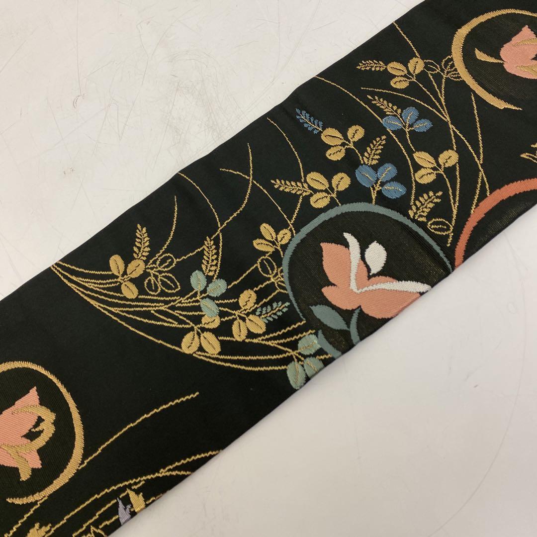 アミーご様専用【春】19856o 帯 六通柄 金糸 刺繍 萩に丸花文様 着物
