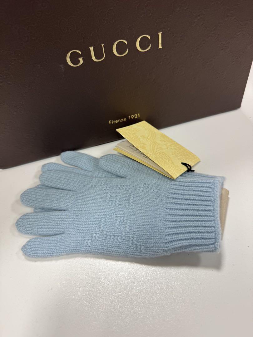 GUCCI 水色 ロゴ入り手袋 Mサイズ