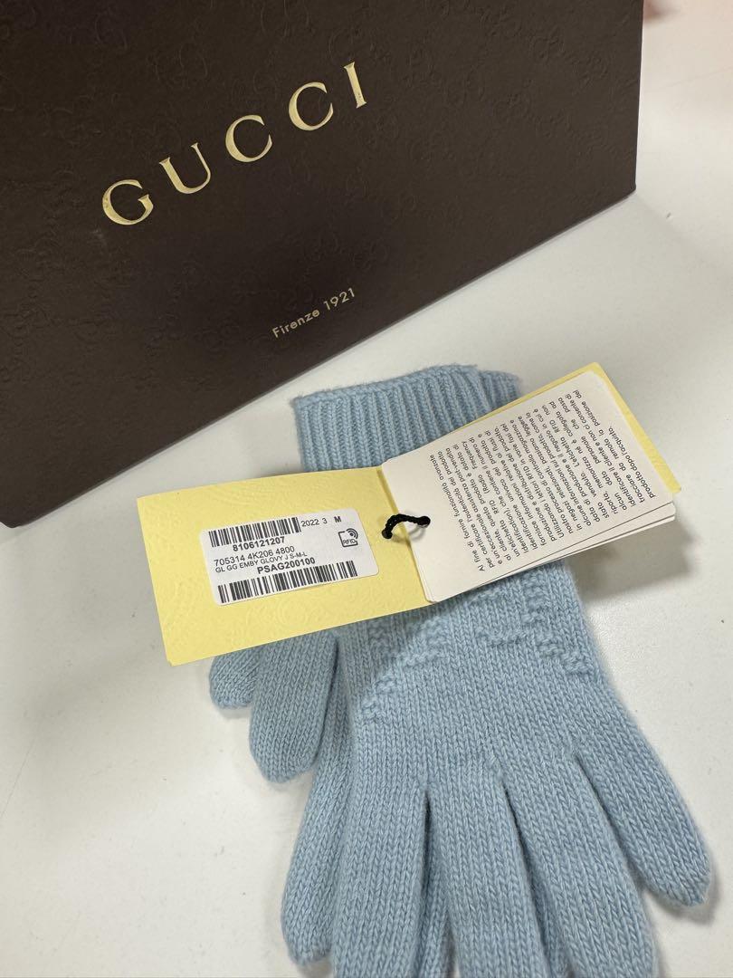 GUCCI 水色 ロゴ入り手袋 Mサイズ