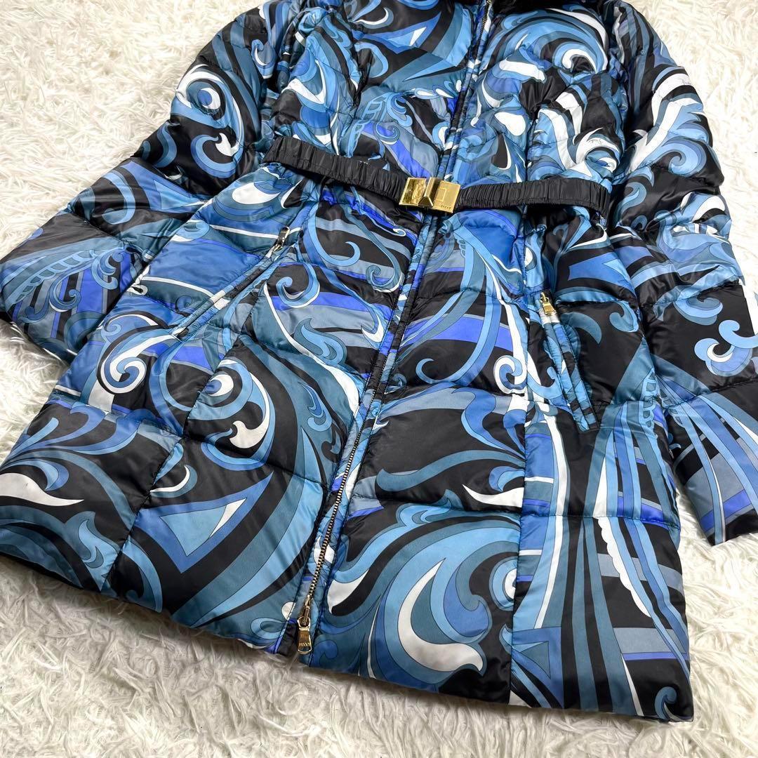 【良品】EMILIO PUCCI エミリオプッチ　プッチ柄ファーダウンコート