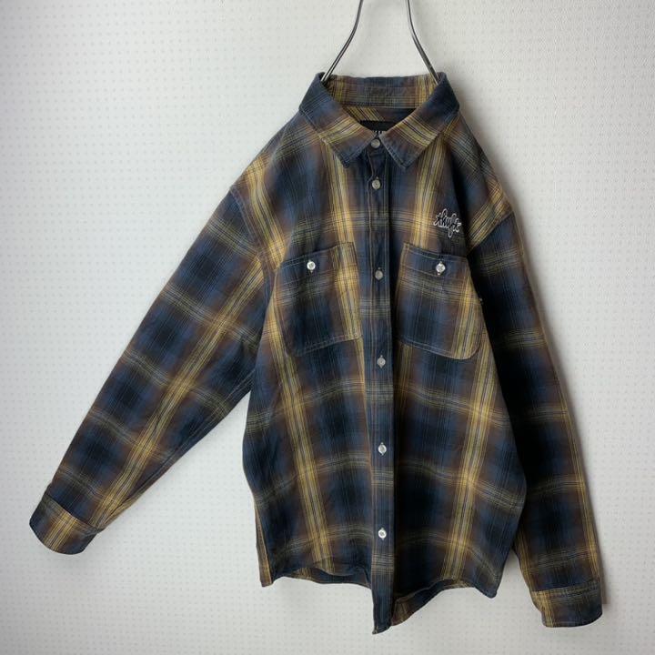 限定品人気 HUF ワンポイント 厚手 チェック柄 古着 hdFON-m75341949328 フランネルシャツ L 刺繍ロゴ 定番セール