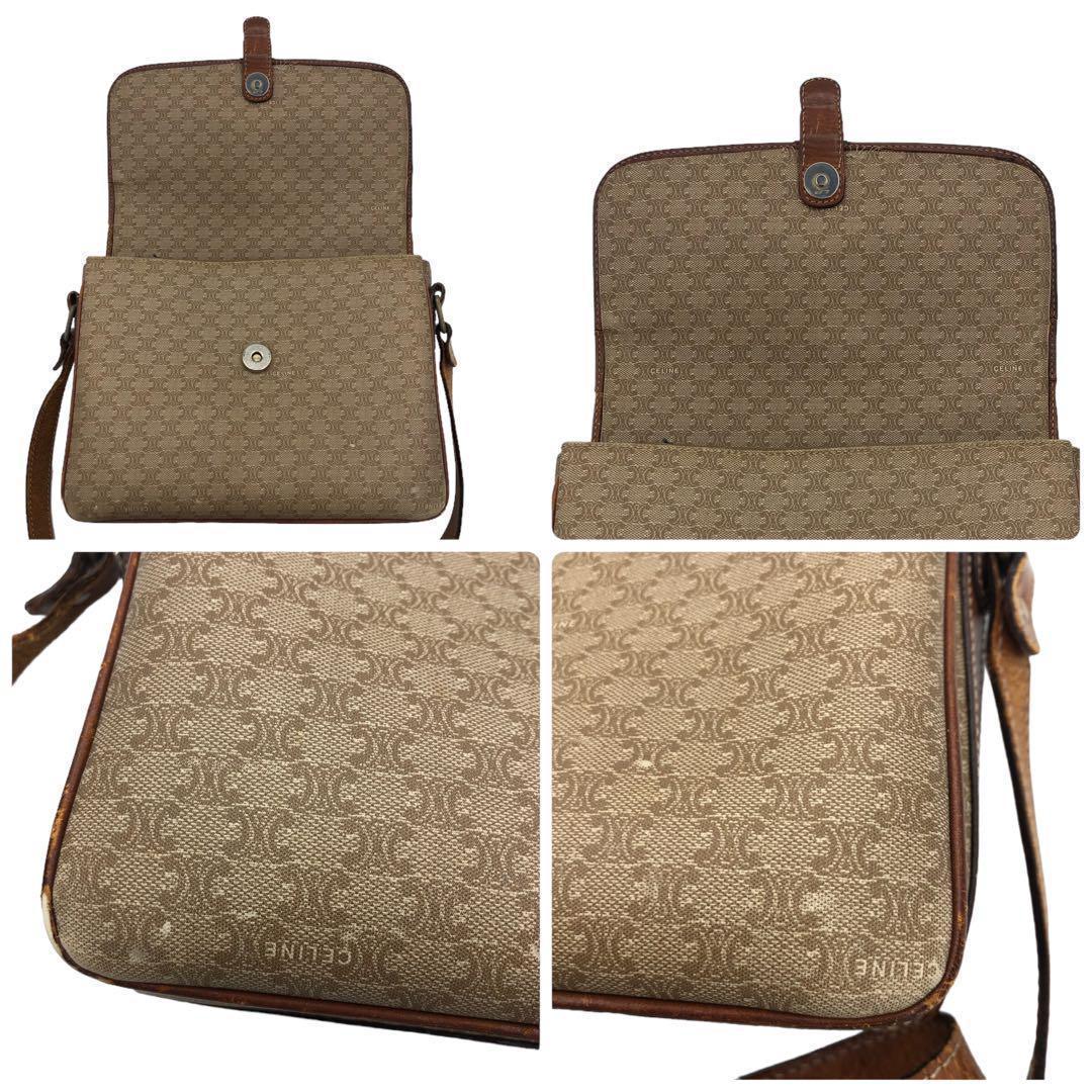 美品　celine セリーヌ　ショルダーバッグ レザー　白マカダム　トリオンフ セリーヌ 白マカダム柄 ショルダーバッグ レザー トリオンフ 斜