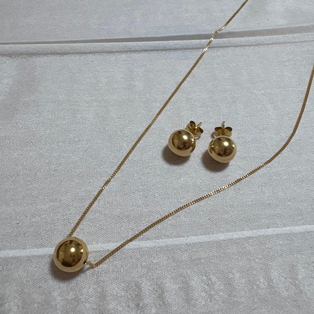 K18金ゴールド ボール型 ネックレスとピアスセット