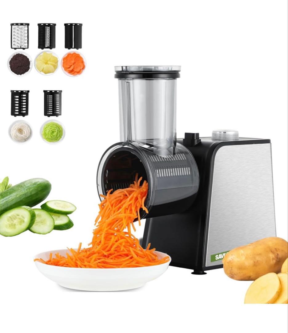 電動野菜スライサー 5種替刃 ステンレス製 家庭用 多機能 大口径9cm細切り