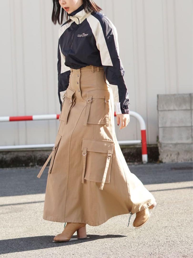 【rokh】2023ss khaki-BEIGEマルチポケット カーゴ スカート rokh】2023ss khaki-BEIGEマルチポケット カーゴ スカート