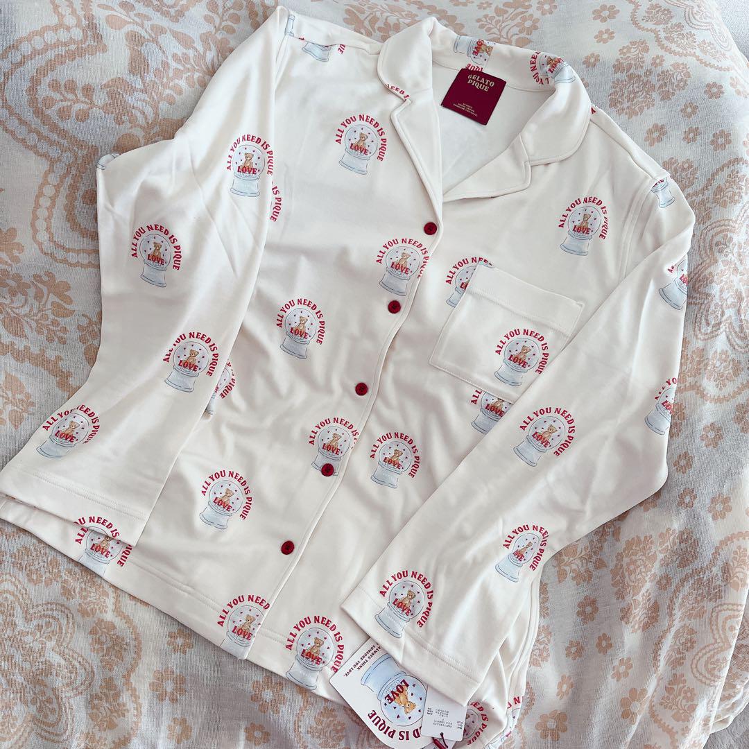 【新品】ジェラートピケ スノードームベア柄シャツパジャマ