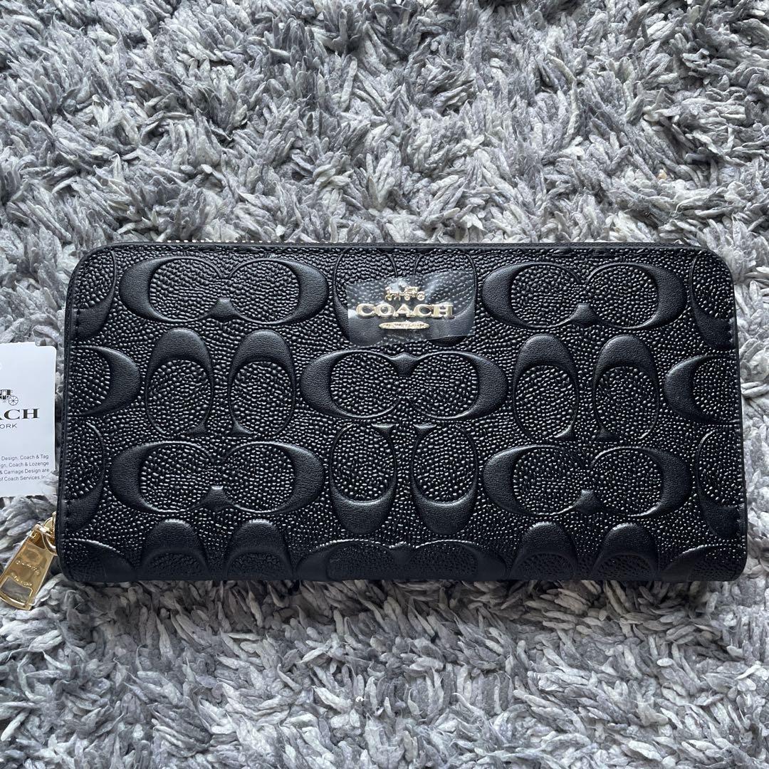 新品未使用 COACH コーチ 長財布 エンボス 黒 ブラック