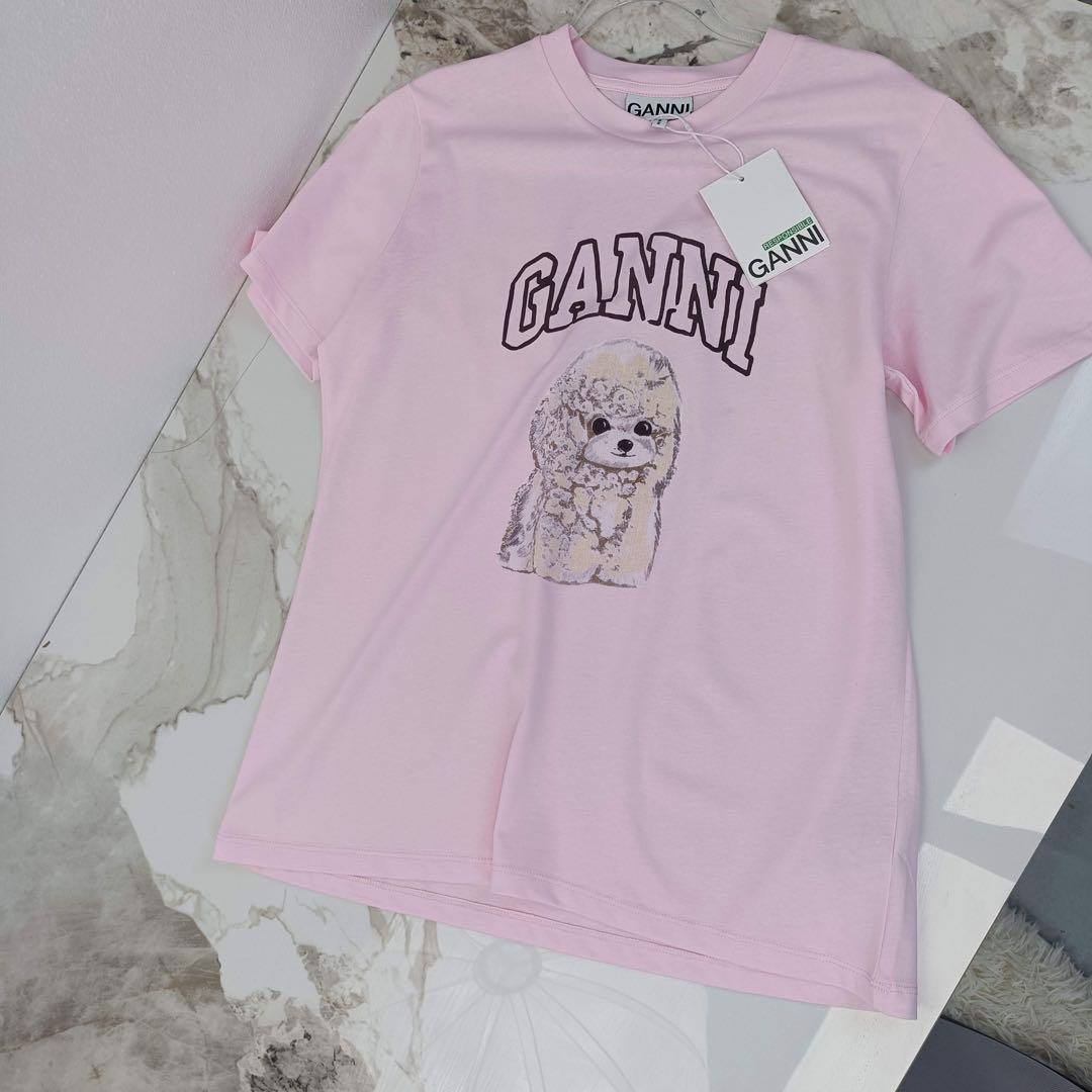 GANNI 猫プリント Tシャツ ピンク GANNI キャットプリント Tシャツ | ピンク | FARFETCH JP