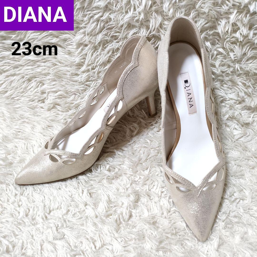 DIANA ダイアナ レザー ゴールド カット パンプス ヒール Y2K