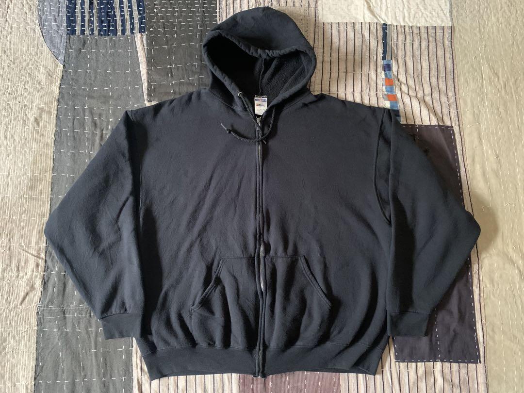 00s 2XL JERZEES vtg フルジップ パーカー ブラック 無地 黒