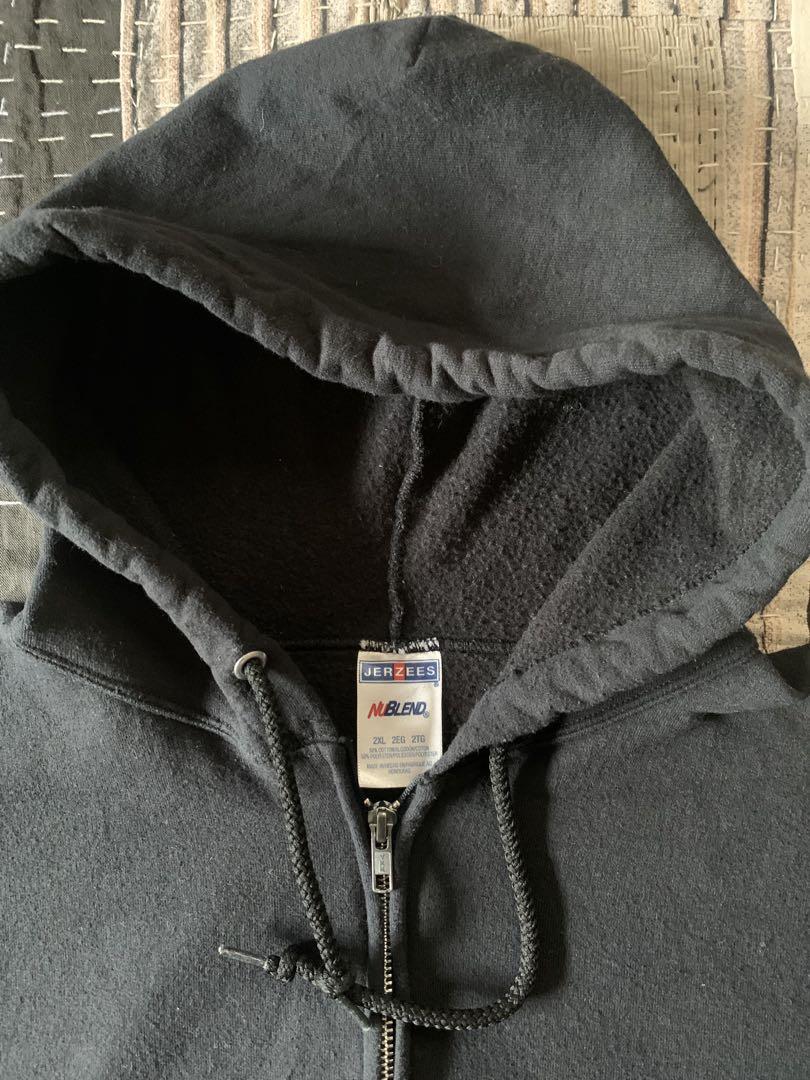 00s 2XL JERZEES vtg フルジップ パーカー ブラック 無地 黒