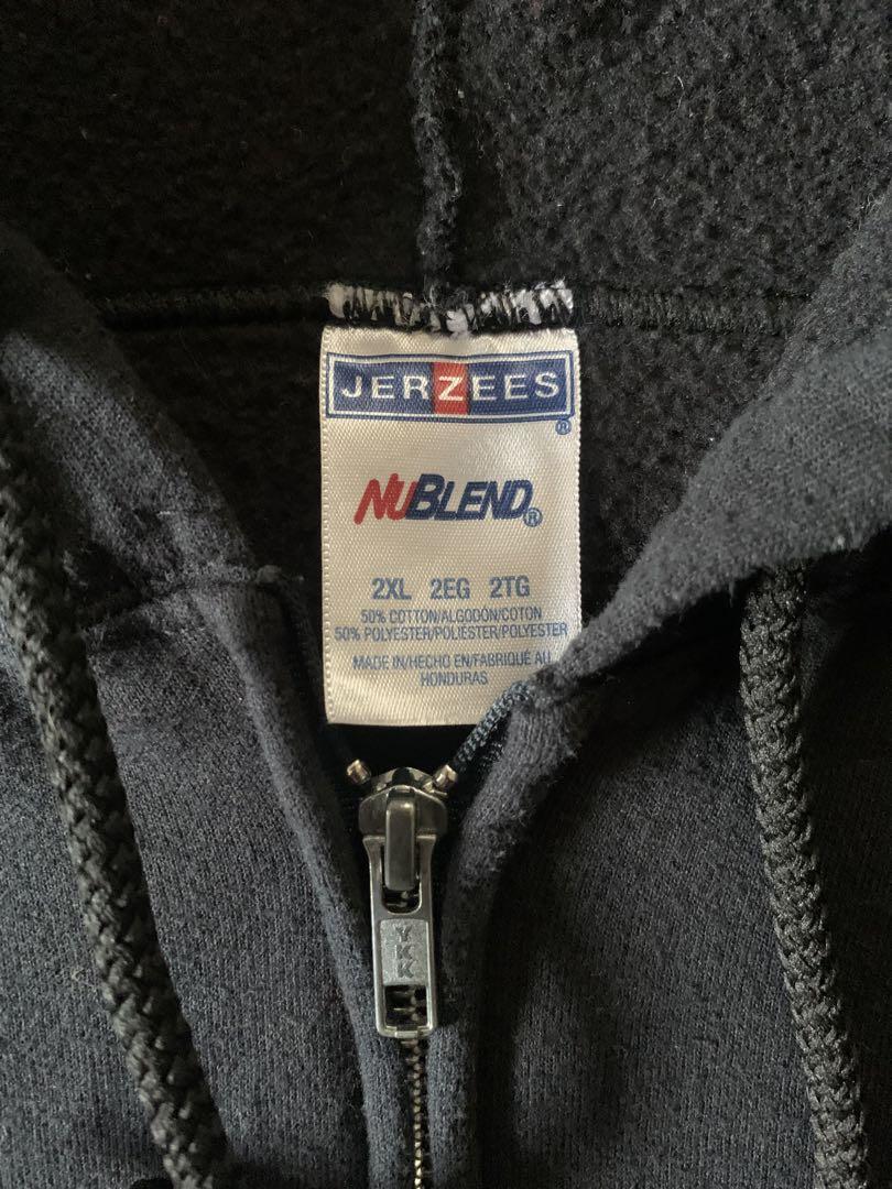 00s 2XL JERZEES vtg フルジップ パーカー ブラック 無地 黒