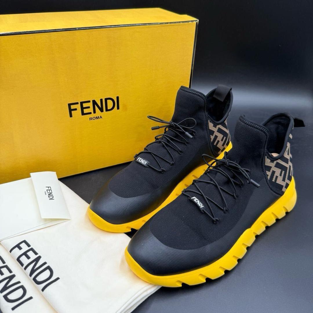 美品 フェンディ ニット ファブリック ズッカ メンズ ハイカット スニーカー 美品 フェンディ ニット ファブリック ズッカ メンズ ハイカット