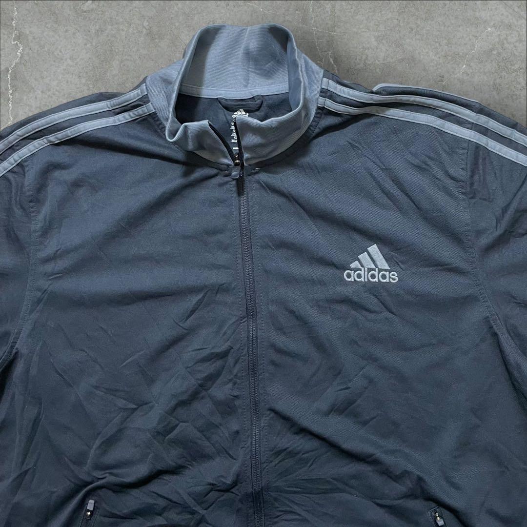 adidas人気2XLトラックジャケットグレーブラック切替デザインゆるダボ古着