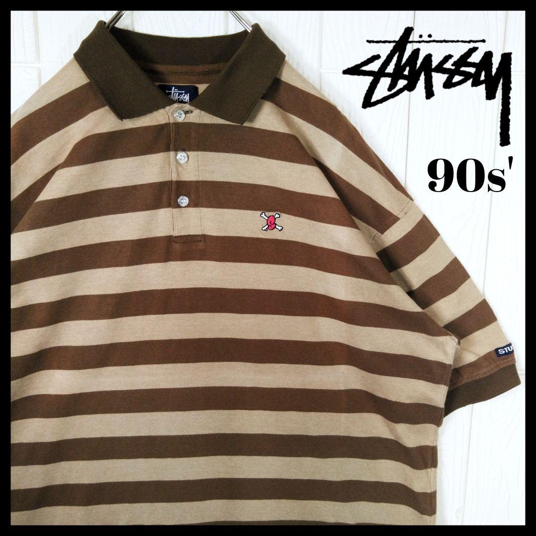 【STUSSY】90s'紺タグ Sロゴ刺繍　ボーダーポロシャツ　半袖