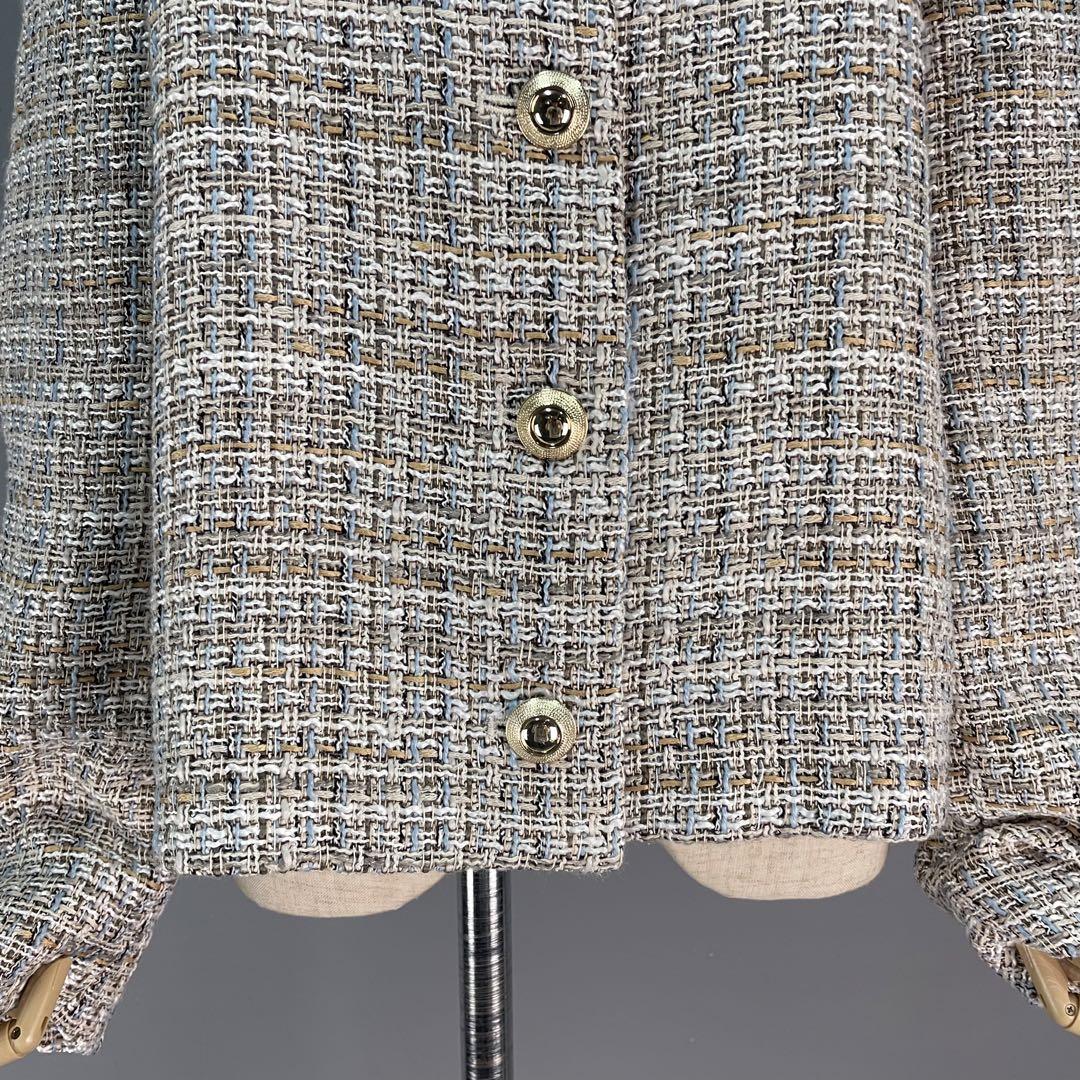 美品 ZARA ザラ 長袖 ノーカラー ツイード ジャケット レトロ L 美品 ZARA ザラ 長袖 ノーカラー ツイード ジャケット レトロ L