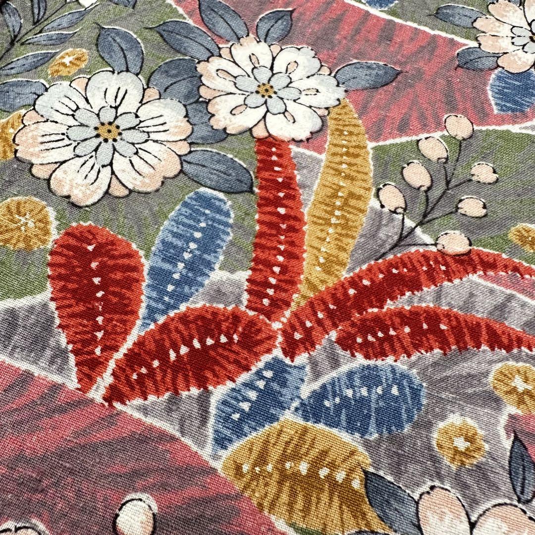 紬 華やかな染め 花模様に絞り柄 着物 正絹 しつけ糸 袷 広衿RK-4129