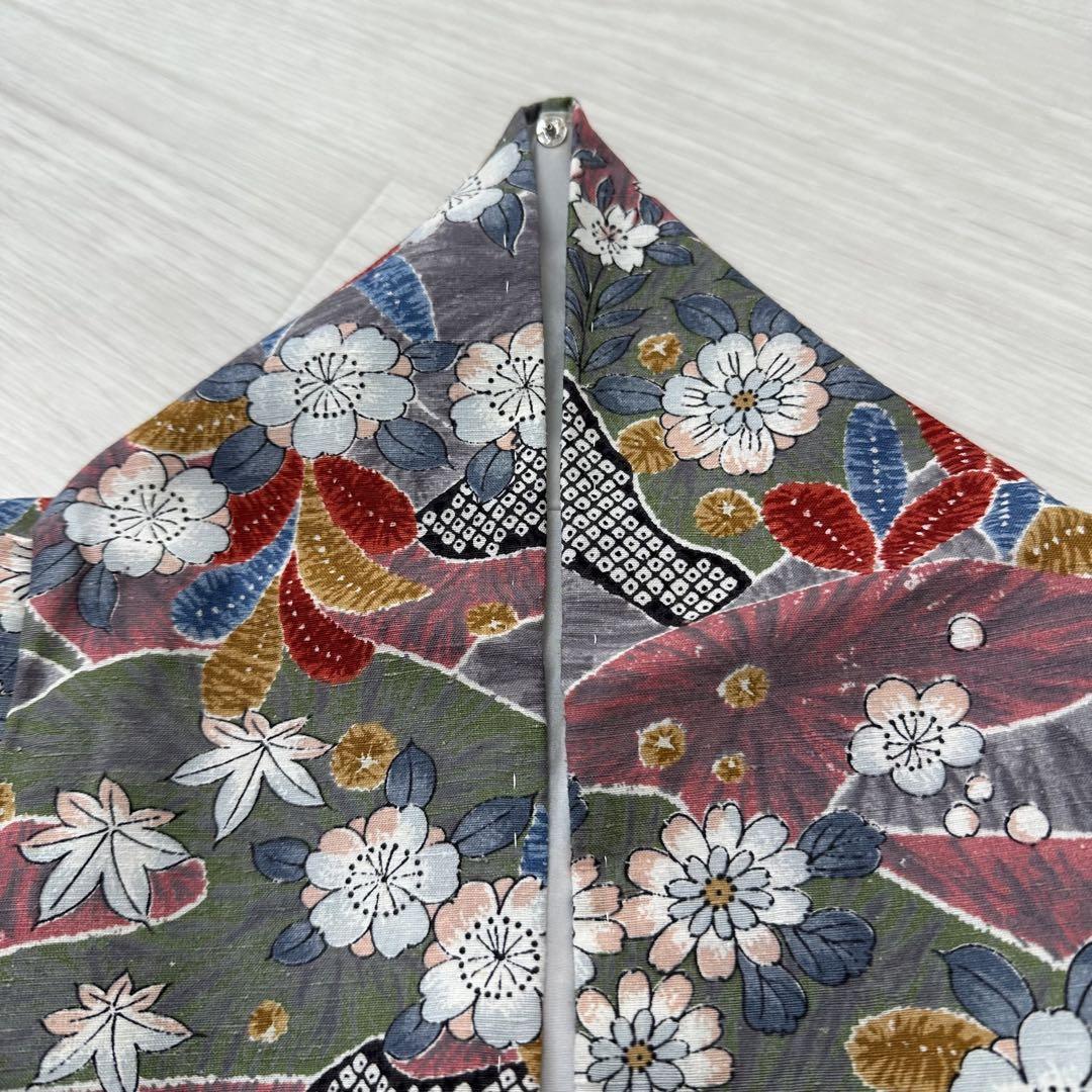 紬 華やかな染め 花模様に絞り柄 着物 正絹 しつけ糸 袷 広衿RK-4129
