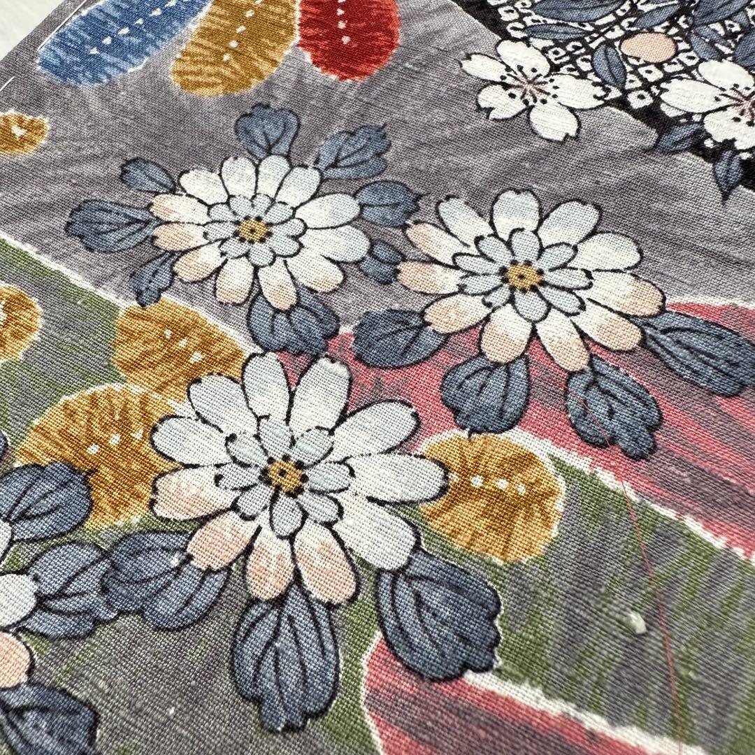紬 華やかな染め 花模様に絞り柄 着物 正絹 しつけ糸 袷 広衿RK-4129