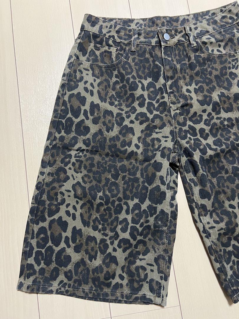 レオパード　デニム　ハーフパンツ　6分丈　L ワコマリア好きに　平本蓮　ブラウン