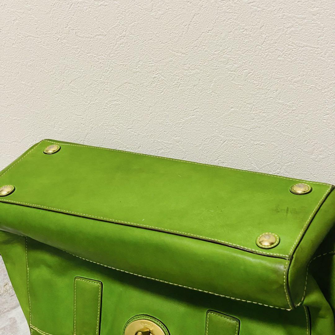 COACH】ハンドバッグ A4 牛革 グリーンレザー チャーム/リボン