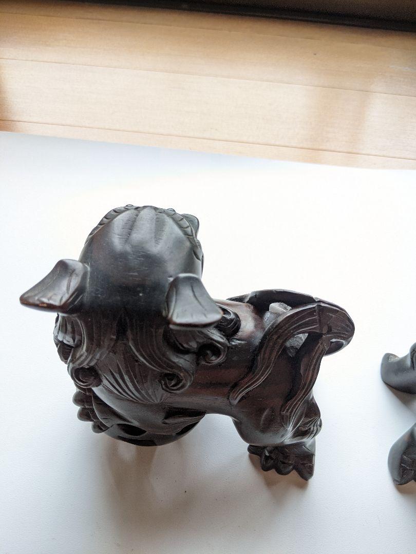 狛犬 置物 美術品 b6qH4-m75421030783 黒檀 NEW低価