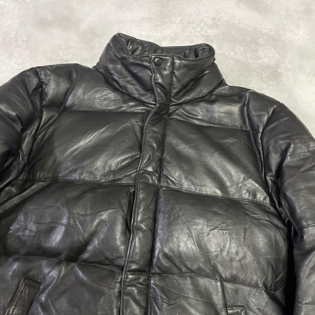 極美品 希少XL相当 ダウンジャケット ラムレザー 羊革 ブラック 肉厚 リブ袖 極美品 希少XL相当 ダウンジャケット ラムレザー 羊革 ブラック 肉厚 リブ袖