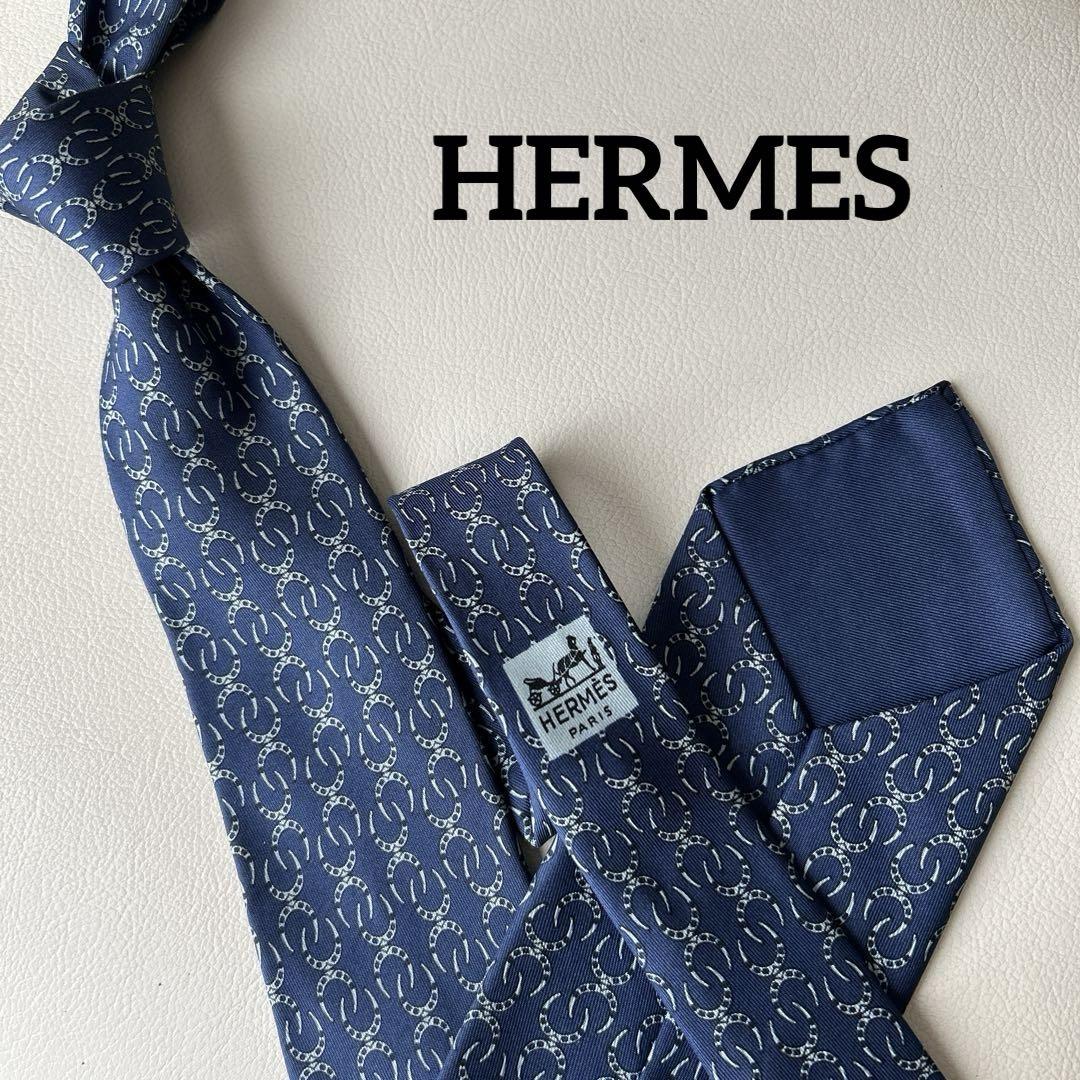 美品✨HERMES✨ネイビー 馬蹄 シルク ネクタイ 4,869円