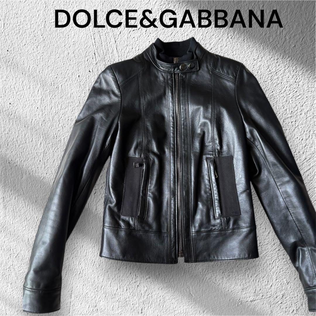 Dolce & Gabbana ブラックレザーシングルライダースジャケット 36