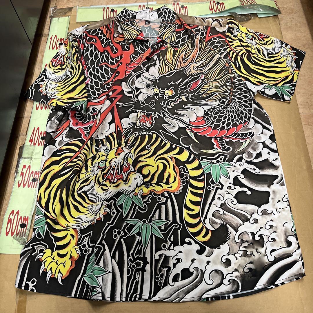 ドラゴンと虎のアロハシャツ 刺青　タトゥー　竜虎　浮世絵