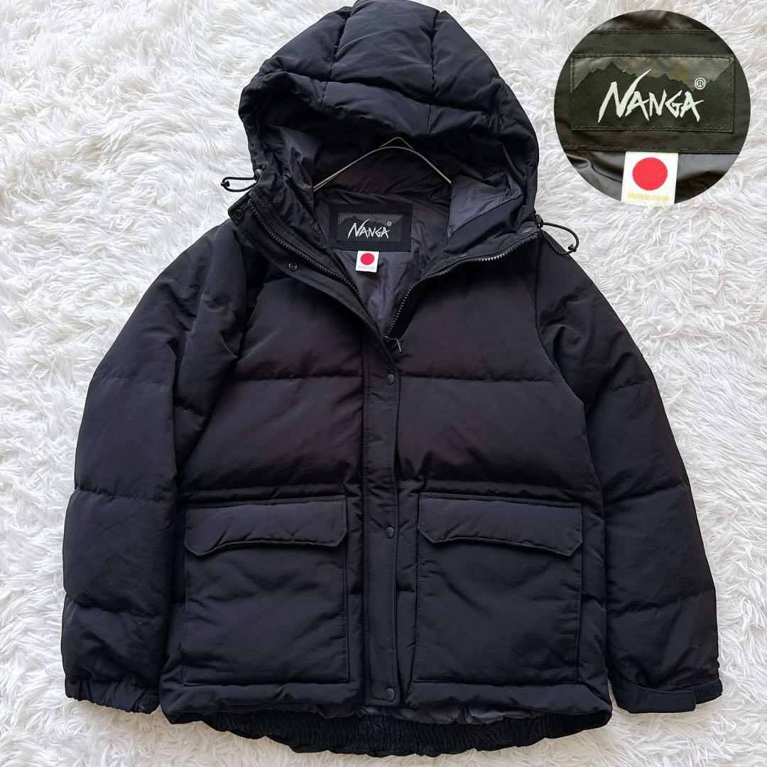 NANGA ダウンジャケット フード付き ロゴ刺繍入り ブラック フリーサイズ