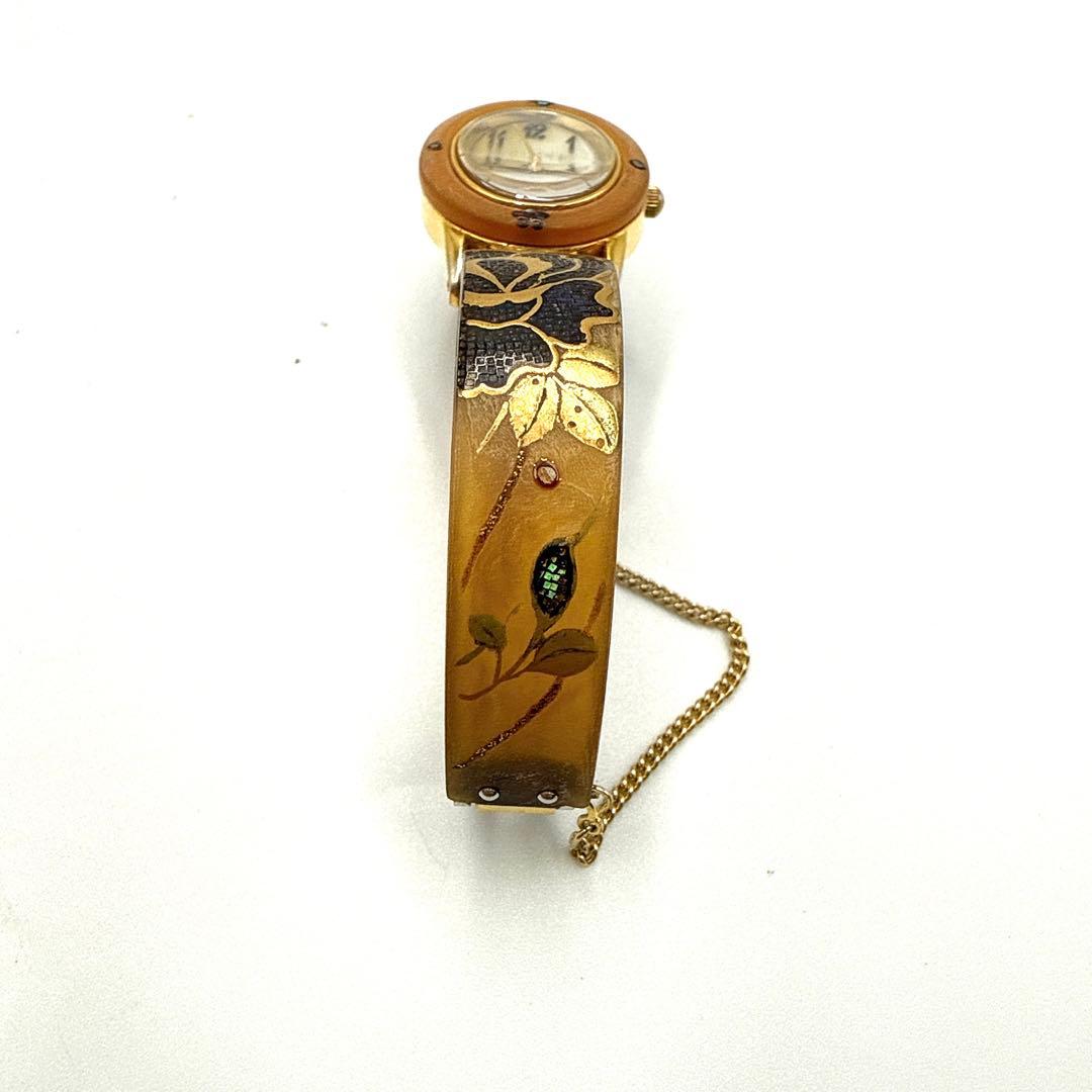 鼈甲 ベッコウ 螺鈿 金彩 レディース腕時計 稼働中