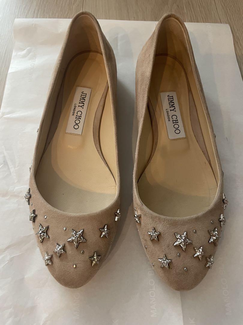 JIMMY CHOO ベージュ フラットシューズ 37½