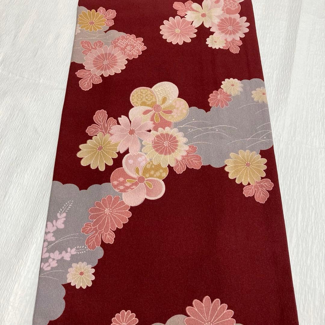 【未使用美品✨】洗える着物　小紋　ヒロミチナカノ　海老色　菊に梅　日本製　F1