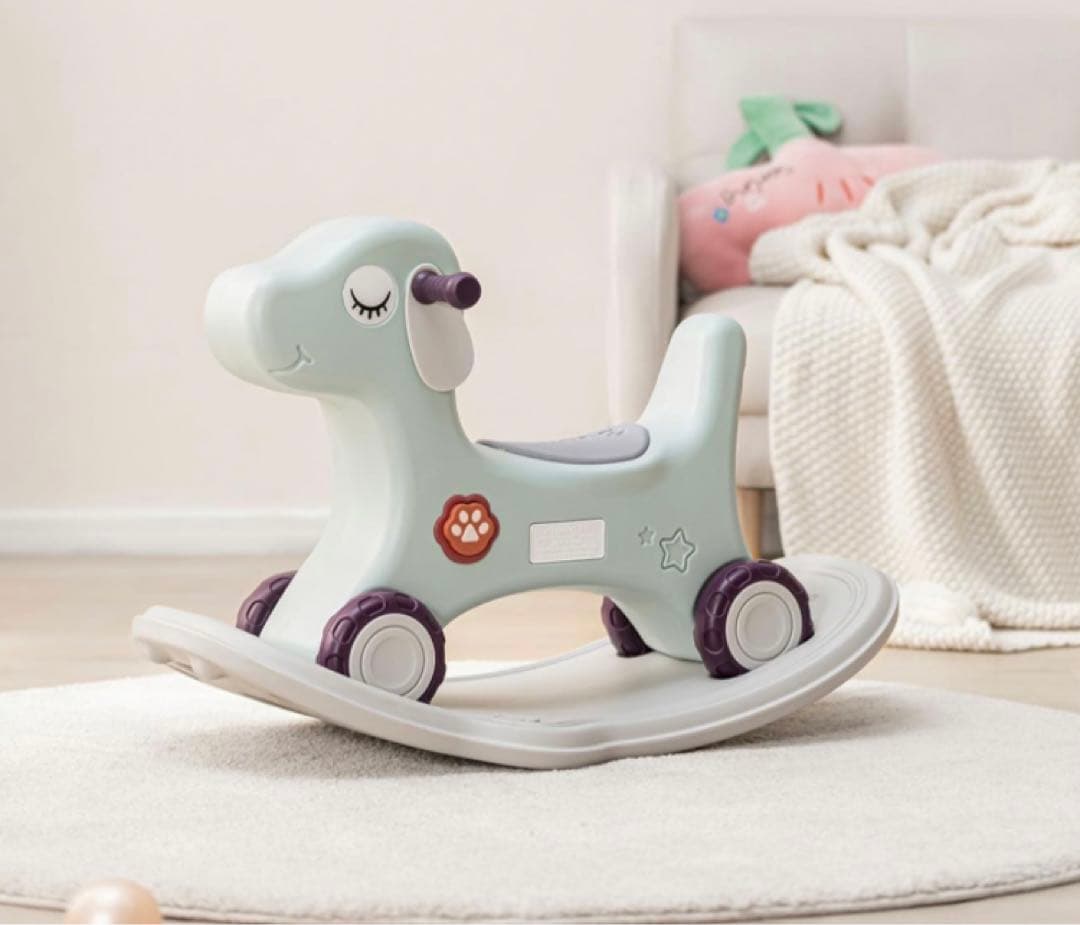 わんちゃんの木馬 1-5歳子ども乗り物おもちゃ 足蹴り車兼用 (ミントグリーン)