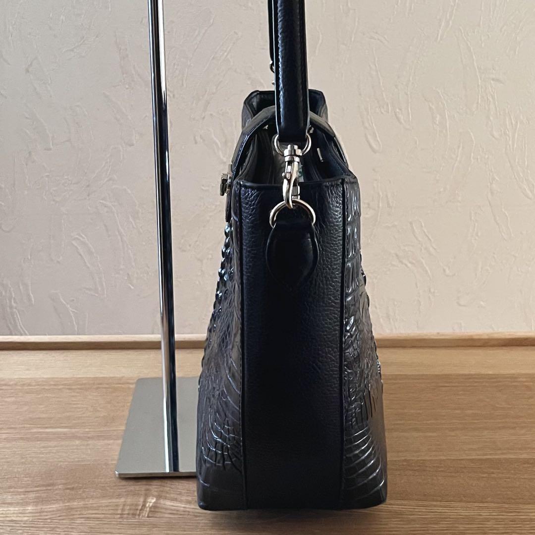 RODANIA　ロダニア　シャイニング クロコダイル ハンドバッグ　ブラック RODANIA 【超美品】RODANIA ロダニア クロコダイル ハンドバッグ