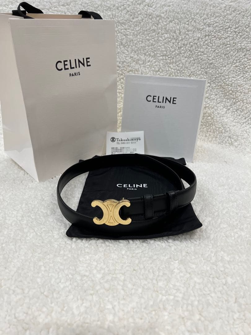 CELINE ベルト トリオンフ バックル ゴールドxブラック 美品