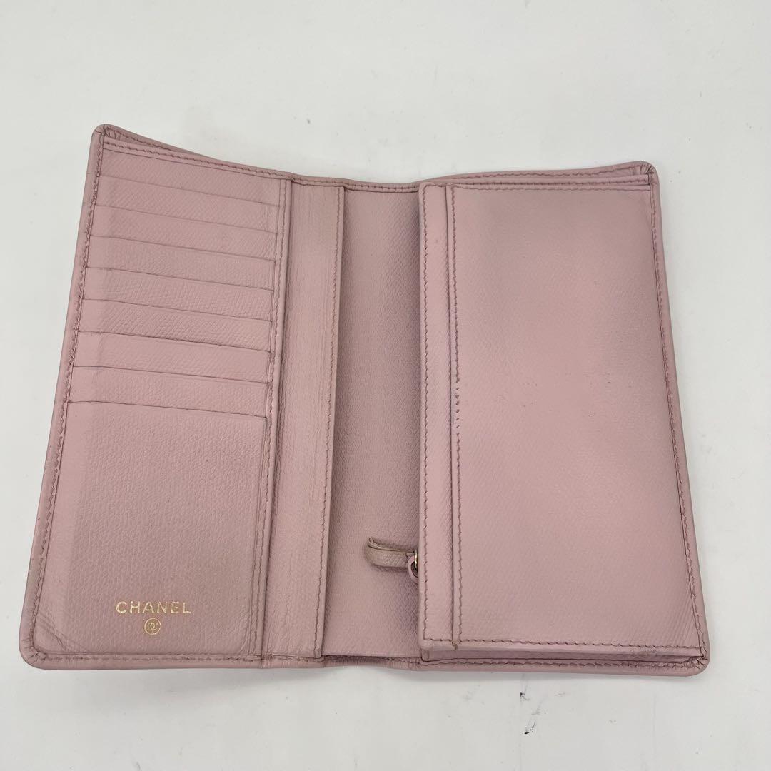 【美品】CHANEL 長財布 フラップウォレット 折りたたみ ココマーク ピンク