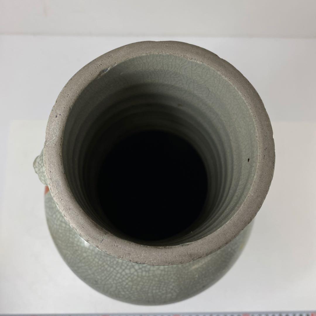 専用中国美術　時代赤絵ひび焼き　花瓶　高さ約37.5㎝タヒチ　東さ7-0113④