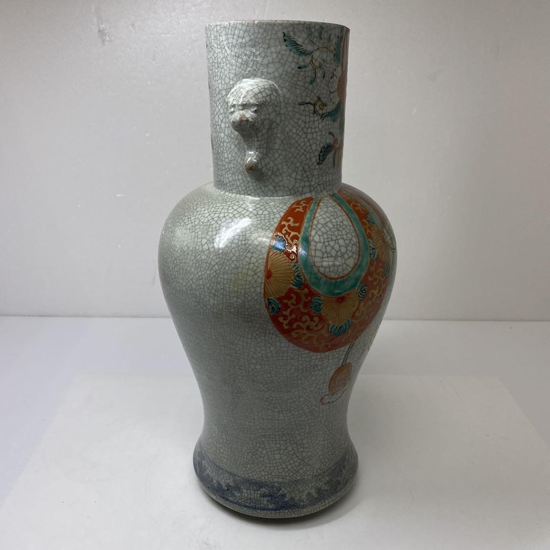 専用中国美術　時代赤絵ひび焼き　花瓶　高さ約37.5㎝タヒチ　東さ7-0113④