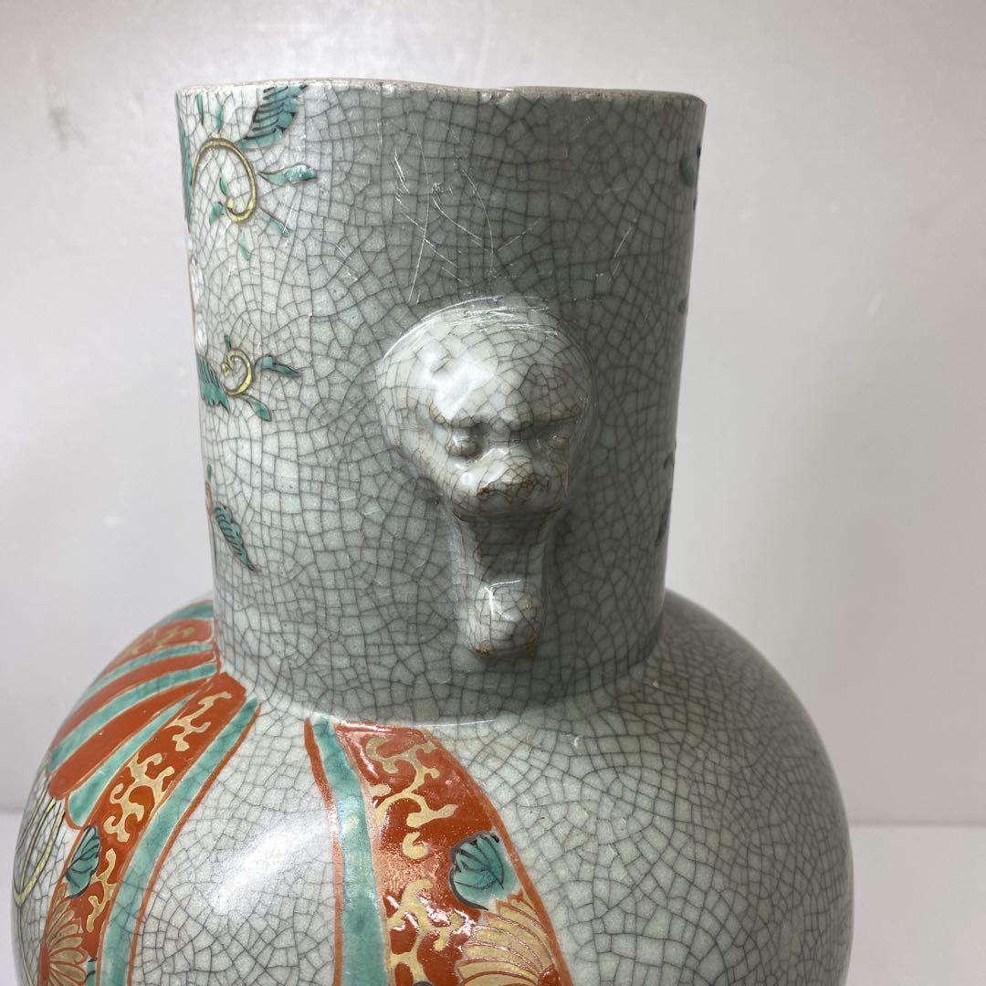 専用中国美術　時代赤絵ひび焼き　花瓶　高さ約37.5㎝タヒチ　東さ7-0113④